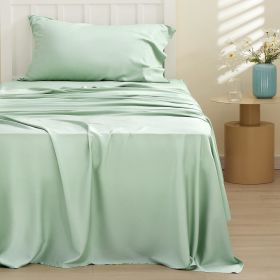 Bedsure cooling sheet set, Rayon Derived from Bamboo, Deep Pocket Up to 16", Breathable & Soft, Hotel Luxury Silky Bedding Sheet (Color: Sage Green, size: Twin XL)