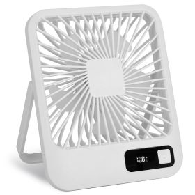 Mini Desktop Cooling Fan Rechargeable Battery Powered Personal Fan Speed Adjustment Strong Airflow Quiet Travel Fan with LCD Display for Home Office T (Color: White)