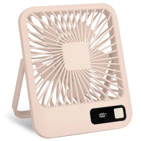 Mini Desktop Cooling Fan Rechargeable Battery Powered Personal Fan Speed Adjustment Strong Airflow Quiet Travel Fan with LCD Display for Home Office T (Color: Beige)