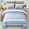 5 Piece Bed in A Bag Stripe Comforter Set Twin Size, White Grey Blue Striped Comforter and Sheet Set