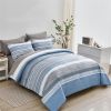 5 Piece Bed in A Bag Stripe Comforter Set Twin Size, White Grey Blue Striped Comforter and Sheet Set