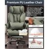 Tall Office Chair, PU Leather Computer Chair, Executive Chair with Leg Rest and Lumbar Support, Light Green Office Chair