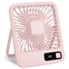 Mini Desktop Cooling Fan Rechargeable Battery Powered Personal Fan Speed Adjustment Strong Airflow Quiet Travel Fan with LCD Display for Home Office T